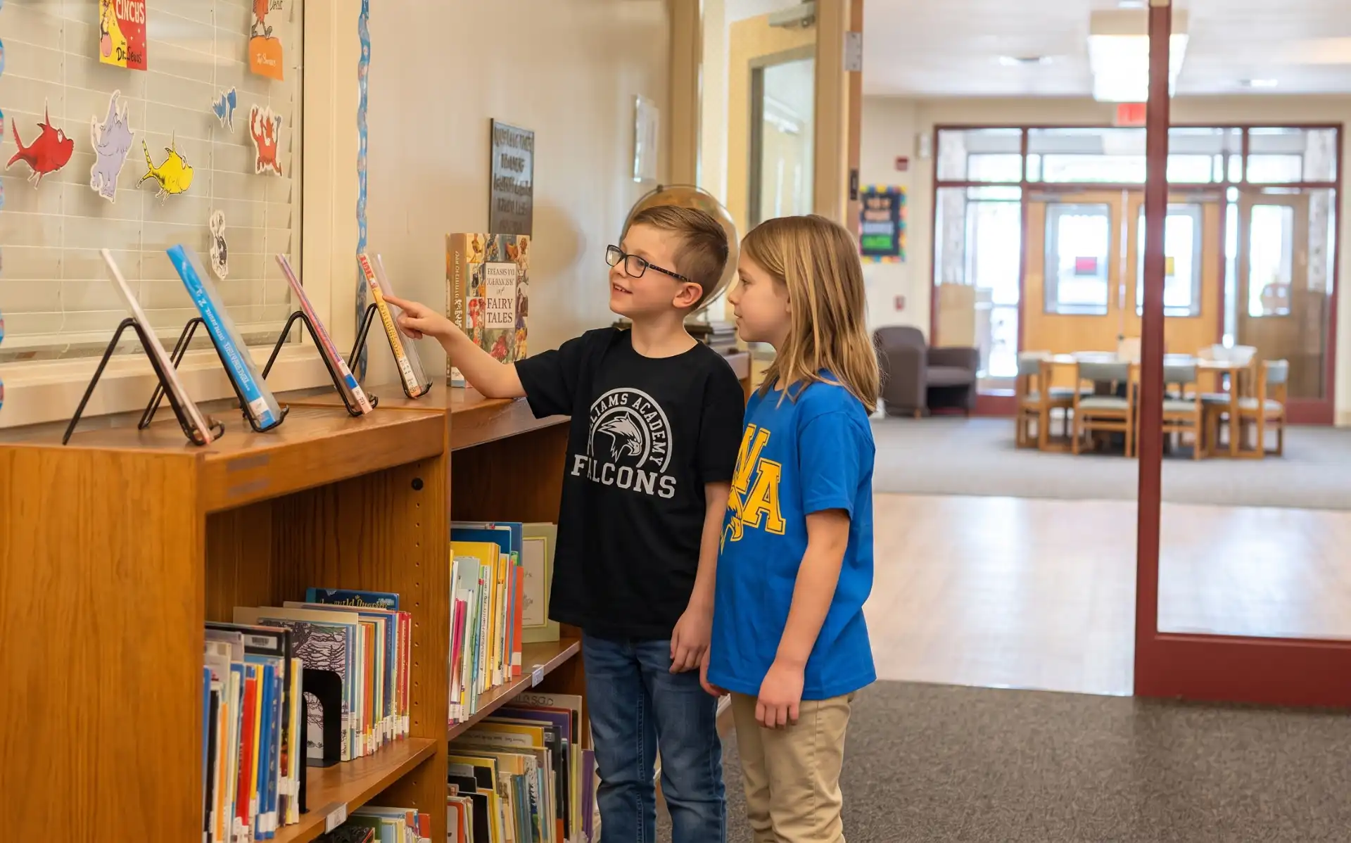 Elementary school students in library