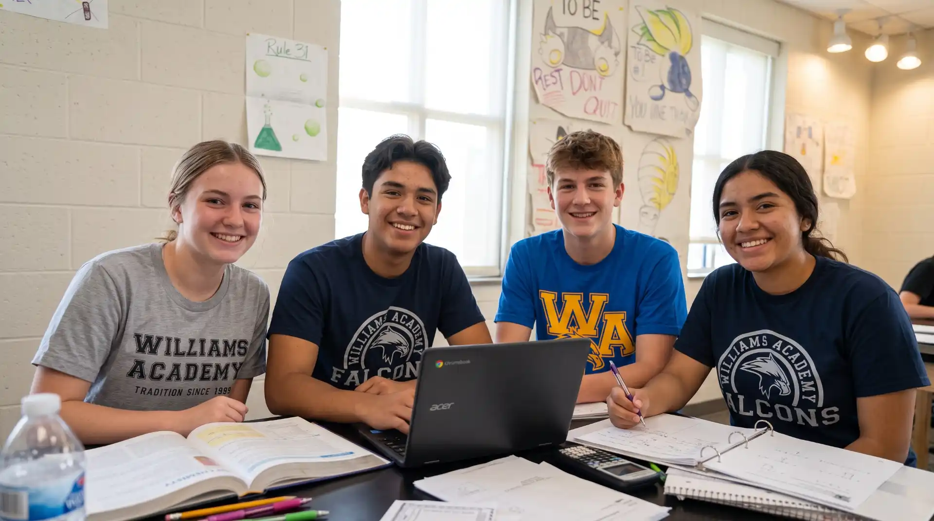 High school students studying